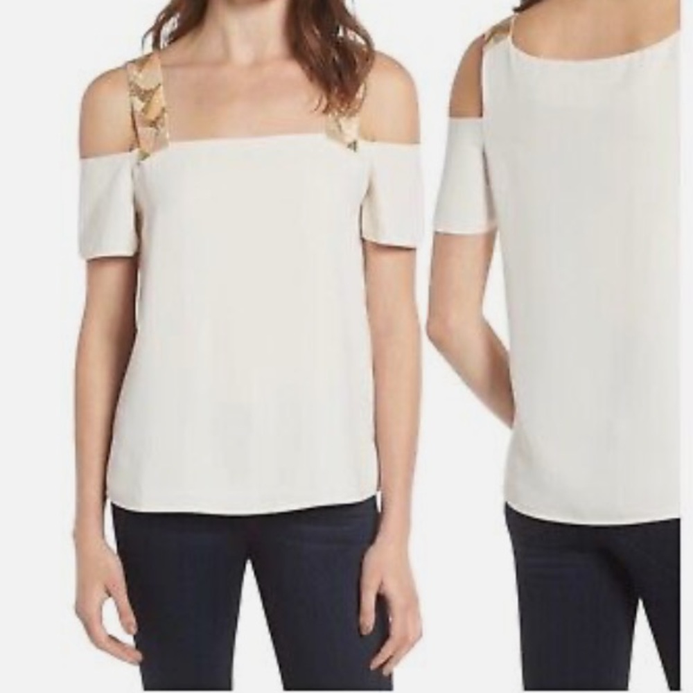 Copper and Ella Sandra Cold Shoulder Beaded Ivory square neckline NWT lined
